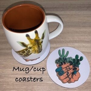 Cactus succulents mug/cup coaster set (2 pack) new